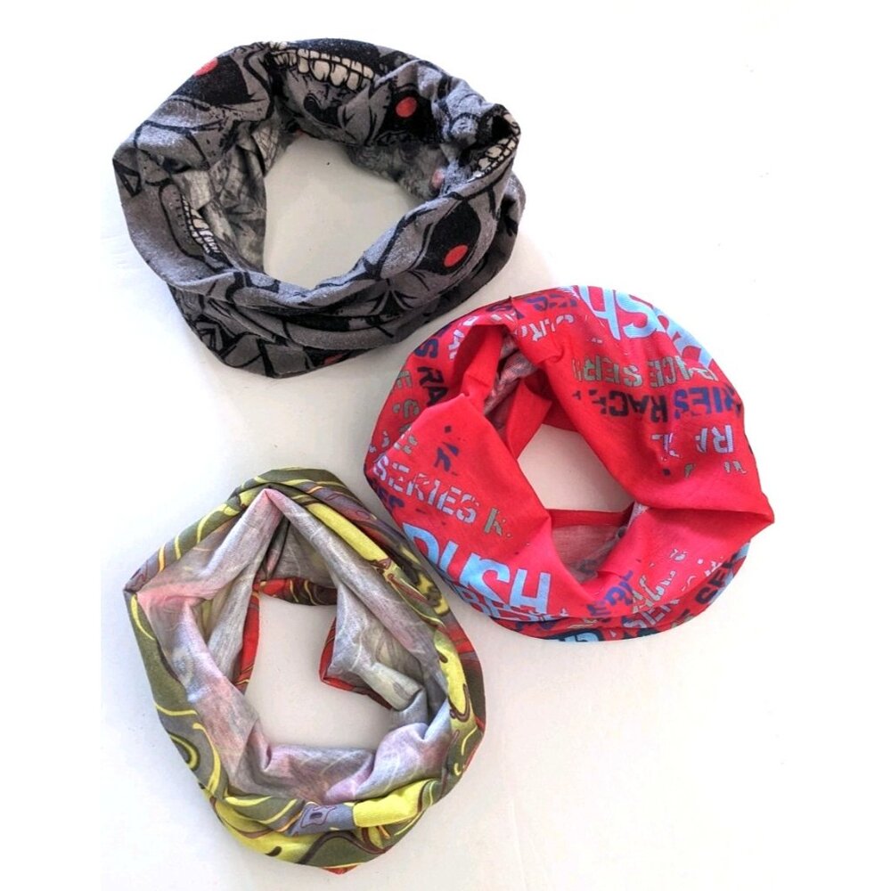Lot Of 3 Neck Gaiters Tube Neckerchief Skull Race Cycling Lightweight Knit